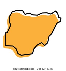 Nigeria country simplified map. Orange silhouette with thick black sharp contour outline isolated on white background. Simple vector icon