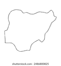 Nigeria country simplified map.Thin triple pencil sketch outline isolated on white background. Simple vector icon