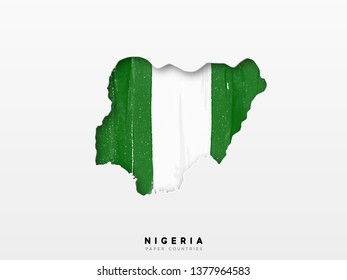 Nigeria detailed map with flag of country. Painted in watercolor paint colors in the national flag.