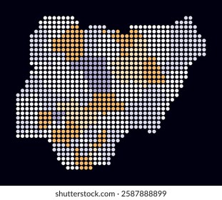 Nigeria dotted map. Digital style map of the country on dark background. Nigeria shape with circle dots. Colored dots style. Large size circles. Amazing vector illustration.