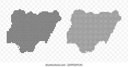 Conjunto de mapas punteados de Nigeria, Ilustraciones vectoriales de la forma del país con puntos negros