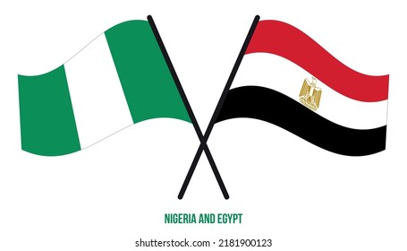 Nigeria and Egypt Flags Crossed And Waving Flat Style. Official Proportion. Correct Colors.