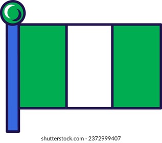 Nigeria federal republic flag on flagpole vector. Vertical bicolor triband of green and white. African country national symbol of independence and patriotism flat cartoon illustration