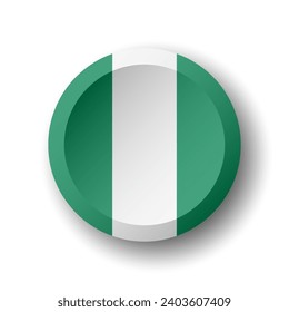 Bandera de Nigeria - botón de círculo 3D con sombra caída. Icono del vector.