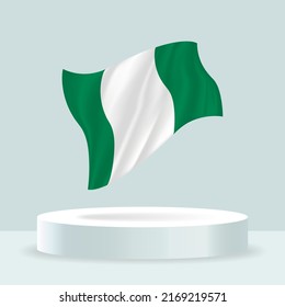 Nigeria flag. 3d rendering of the flag displayed on the stand. Waving flag in modern pastel colors. Flag drawing, shading and color on separate layers, neatly in groups for easy editing.