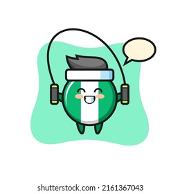 nigeria flag badge character cartoon with skipping rope , cute style design for t shirt, sticker, logo element