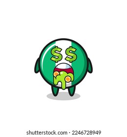nigeria flag badge character with an expression of crazy about money , cute style design for t shirt, sticker, logo element