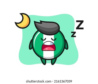 nigeria flag badge character illustration sleeping at night , cute style design for t shirt, sticker, logo element