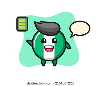 nigeria flag badge mascot character with energetic gesture , cute style design for t shirt, sticker, logo element