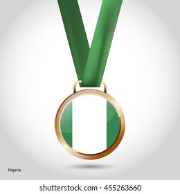 Nigeria Flag in Bronze Medal. Vector Illustration. RIO Olympic Game Bronze Medal. Vector Illustration