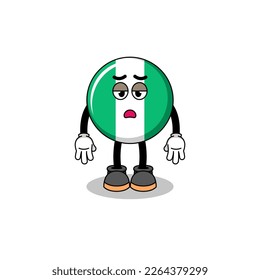 nigeria flag cartoon with fatigue gesture , character design