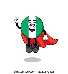 nigeria flag cartoon with flying superhero , character design