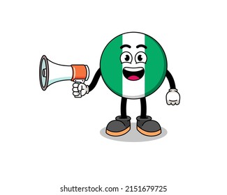 nigeria flag cartoon illustration holding megaphone , character design