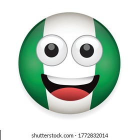 Nigeria Flag Face Vector Illustration.High Quality Emoticon Vector On White Background.Emoji Vector.Nigeria Flag Emoticon.Flag Emoji.