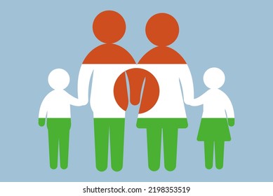 Nigeria flag with family concept, vector element, parent and kids holding hands, immigrant idea, happy family with Nigeria flag, flat design asset