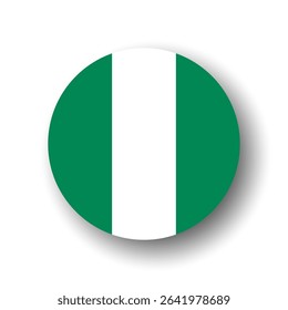 Nigeria flag - flat vector circle icon or badge with dropped shadow.