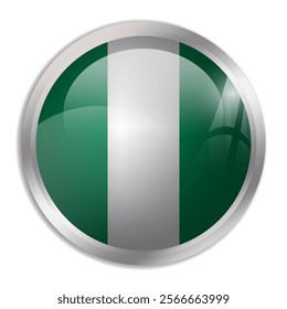 Nigeria flag - glossy circle button displays a colorful flag representing a country cultural identity and heritage. The essence of national pride and unity.