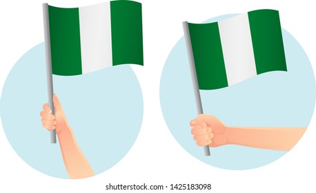 Nigeria flag in hand. Patriotic background. National flag of Nigeria vector illustration