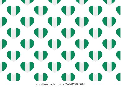 Nigeria-Fahne Herzmuster auf weißem Hintergrund. Hintergrund der nigerianischen Flagge. Vektorgrafik