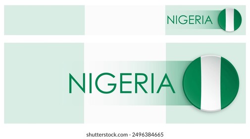 Nigeria Flagge horizontale Web-Banner im modernen Neomorphismus Stil. Startseite Nigeria Land Header-Taste für mobile Anwendung oder Internet-Site. Vektorgrafik