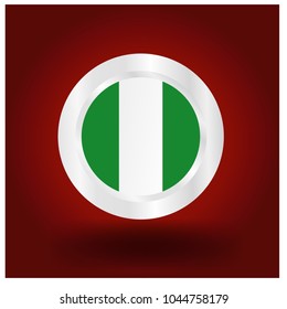 nigeria flag. nigeria flag icon button with steel circle