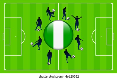 Nigeria Flag Icon Internet Button with Soccer Match Original Vector Illustration