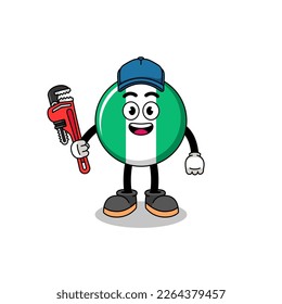 nigeria flag illustration cartoon as a plumber , character design