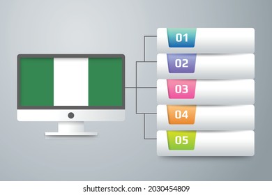 Nigeria Flag with Infographic Design Incorporate with Computer Monitor. Vector illustration.