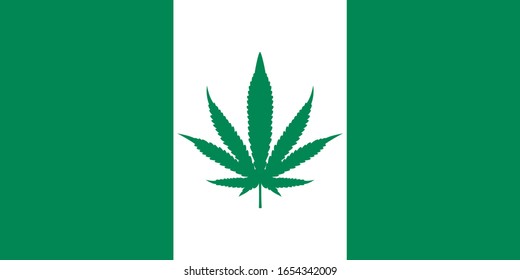 Nigeria flag isolated vector illustration with real proportions . Naitonal isignia has a cannabis leaf to represent growing legal cbd and cannabis agriculture industry
