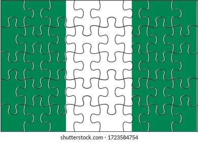 Nigeria Flag Jigsaw Puzzle. Vector illustration. 40 pieces of puzzles.