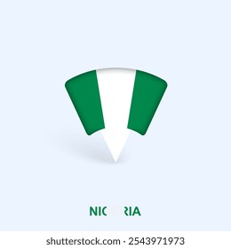 Nigeria Flag Map Pointer Design with Shadow. Vector illustrator.