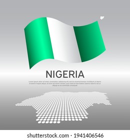 Nigeria flag, mosaic map on light background. Vector banner design, nigeria national poster. Cover for business booklet. Wavy nigerian flag. State patriotic, flyer, brochure