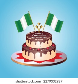 Nigeria Flag National Day with a Cake on a Blue Background