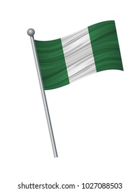 Nigeria flag on the flagpole. Official colors and proportion correctly. waving of Nigeria flag on flagpole, vector illustration isolate on white background.