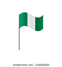 Nigeria flag on the flagpole. Official colors and proportion correctly. Waving of Nigeria flag on flagpole, vector illustration isolate