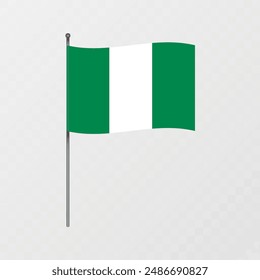 Bandera de Nigeria en asta de bandera. Ilustración vectorial.