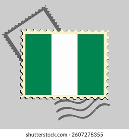 Nigeria flag postage stamp. Isolated vector illustration on grey post stamp background