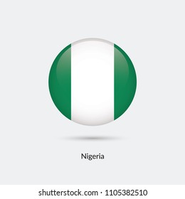 Nigeria flag - round glossy button. Vector Illustration.