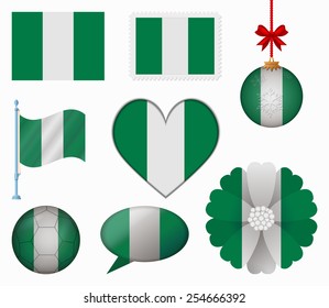 Nigeria flag set of 8 items vector