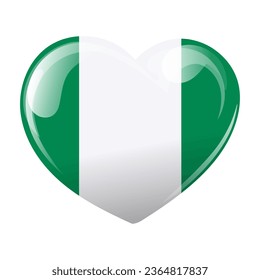 Bandera de Nigeria en forma de corazón. Corazón con bandera nigeriana. ilustración 3D, vector