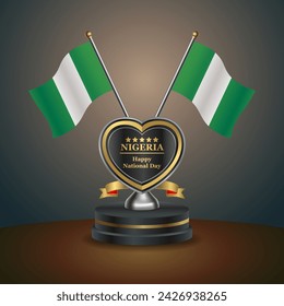 Nigeria flag in a stand on table. Vector Illustration
