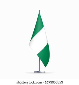 Nigeria flag state symbol isolated on background national banner. Greeting card National Independence Day of the Federal Republic of Nigeria. Illustration banner with realistic state flag.