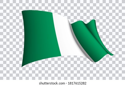 Símbolo del estado de la bandera nigeriana aislado en una bandera nacional de fondo. Tarjeta de saludo Día Nacional de la Independencia de la República Federal de Nigeria. Cartel de ilustración con bandera de estado realista.