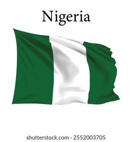 Nigeria Flag vector, Nigeria flag 3d illustration, Nigeria realistic flag vector