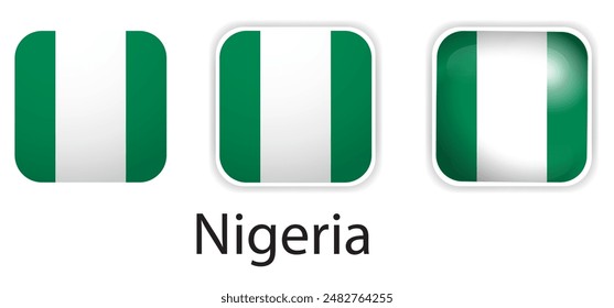 Nigeria flag vector icons set in the shape of rounded square