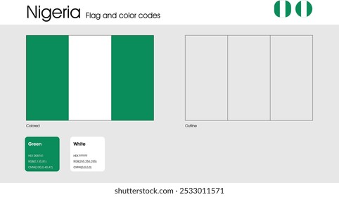 Nigeria Flag version of colored, outline and icons