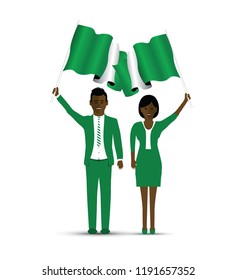 Nigeria flag waving man and woman