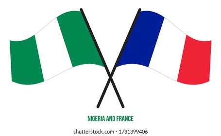 Nigeria and France Flags Crossed And Waving Flat Style. Official Proportion. Correct Colors.