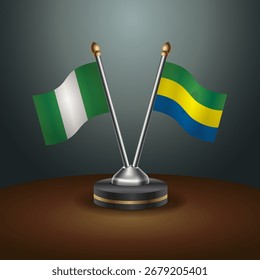 Nigeria and Gabon table flags relation  with gradient backgrund. Vector Illustration