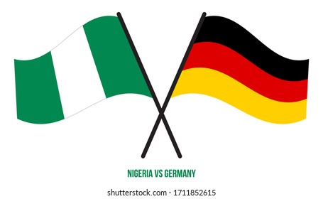 Nigeria and Germany Flags Crossed And Waving Flat Style. Official Proportion. Correct Colors.
